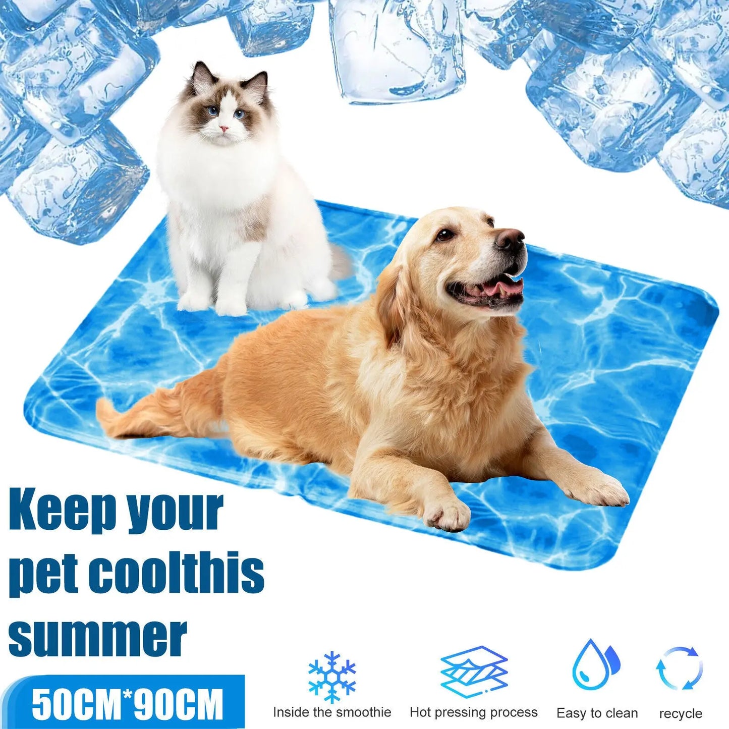 Pet Dog Cooling Mat Pressure Activated Gel Self-Cooling Bed Summer Sleeping Pad
