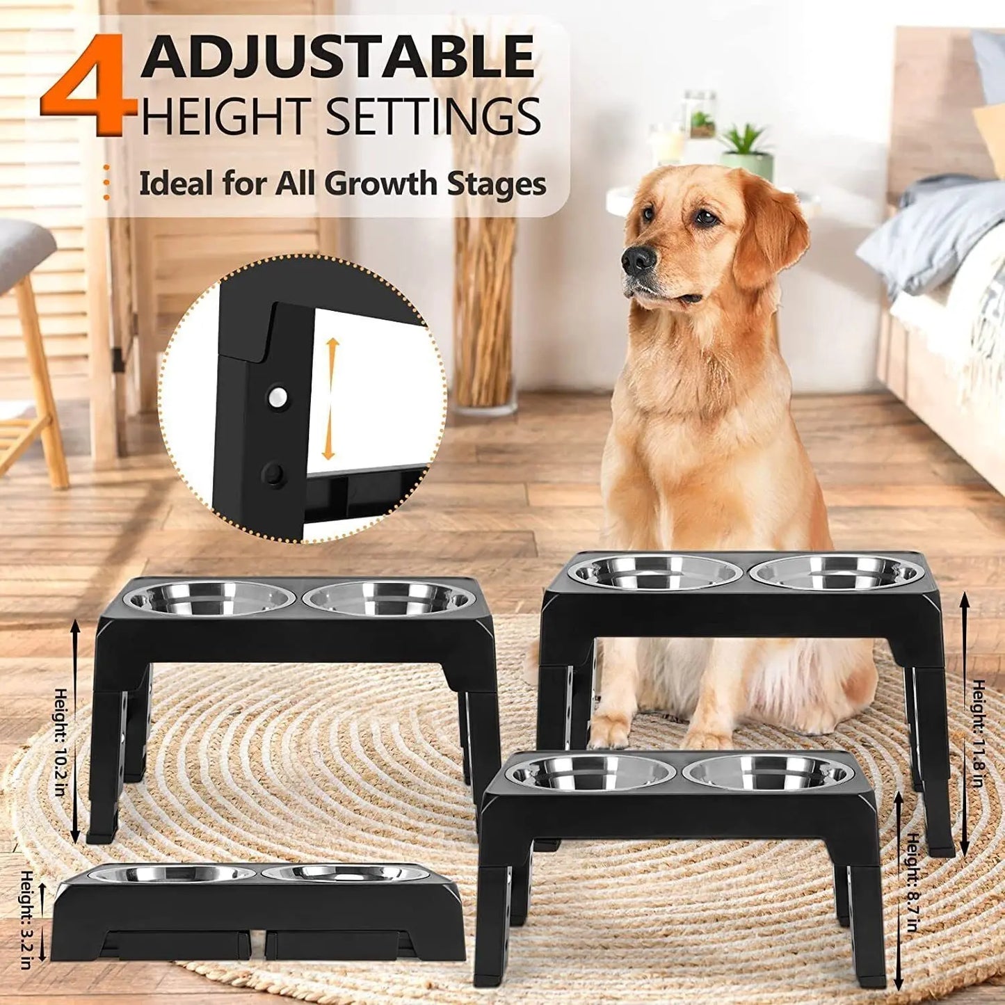 Elevated Dog Bowls 4 Adjustable Heights Raised Dog Food Water Bowl for Pet Dogs