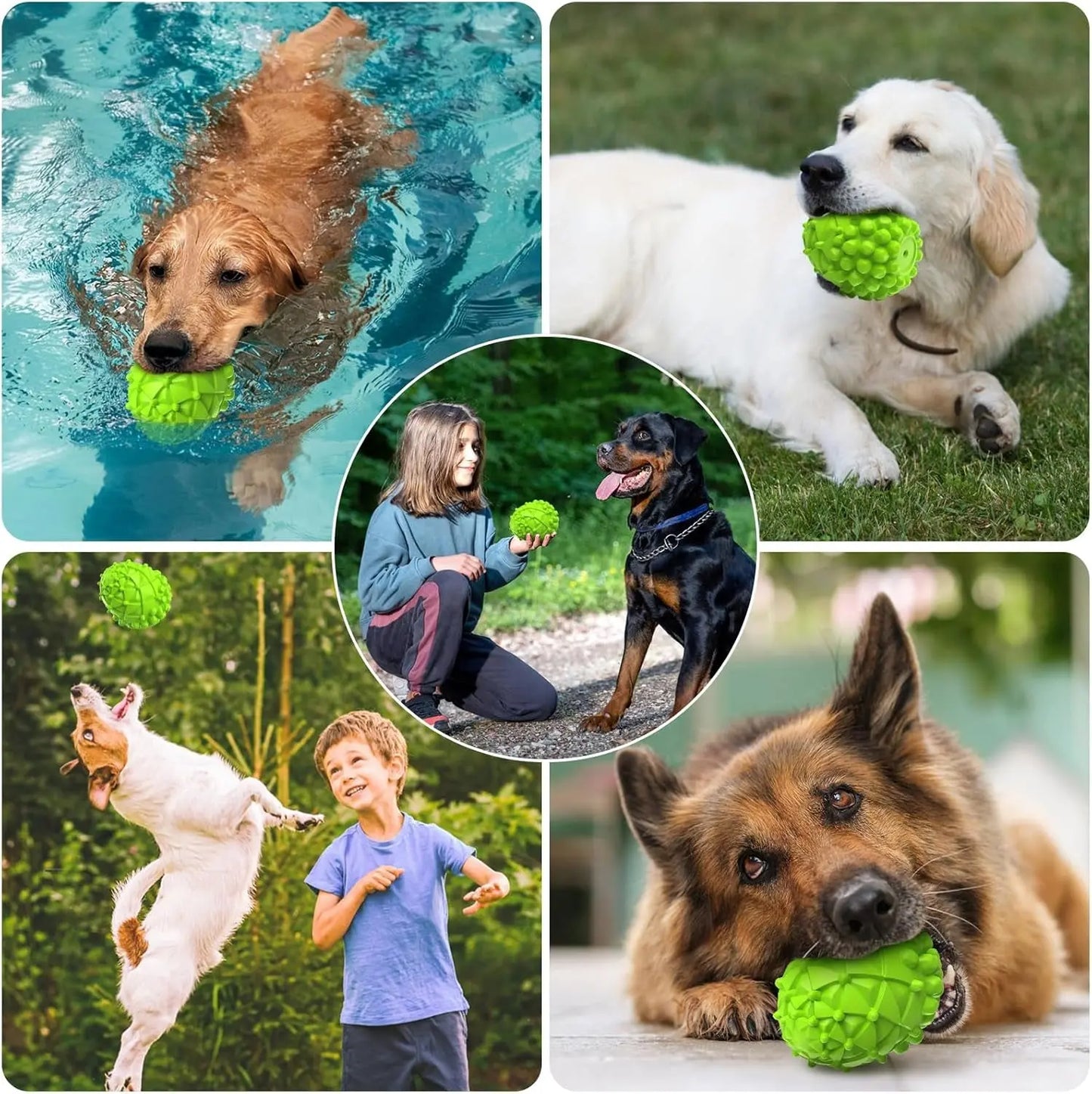 Dog Toy - Rubber Squeaky Pinecone for Large Dogs, Reduces Plaque & Tartar, Teeth Cleaning, Tough Tear-Resistant, Green