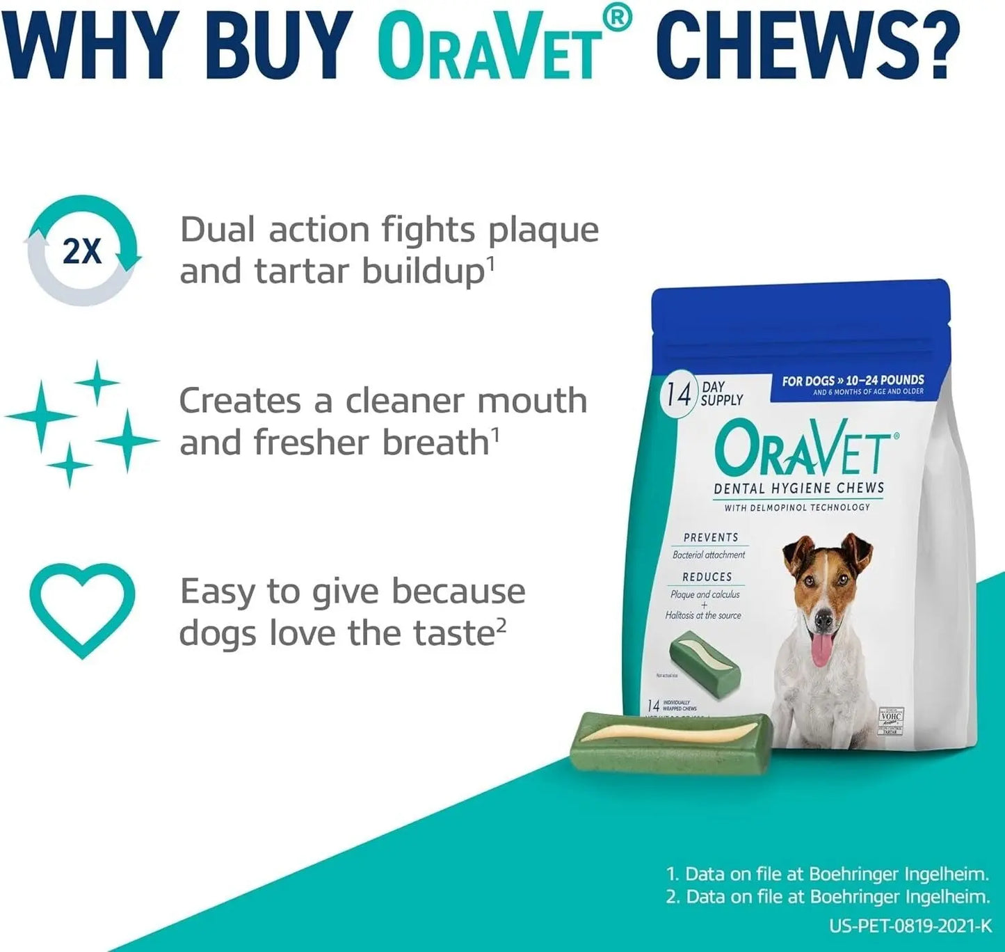 Oravet Dental Hygiene Chews for Small Dogs 10-24 Lbs Dental Chews for Dogs