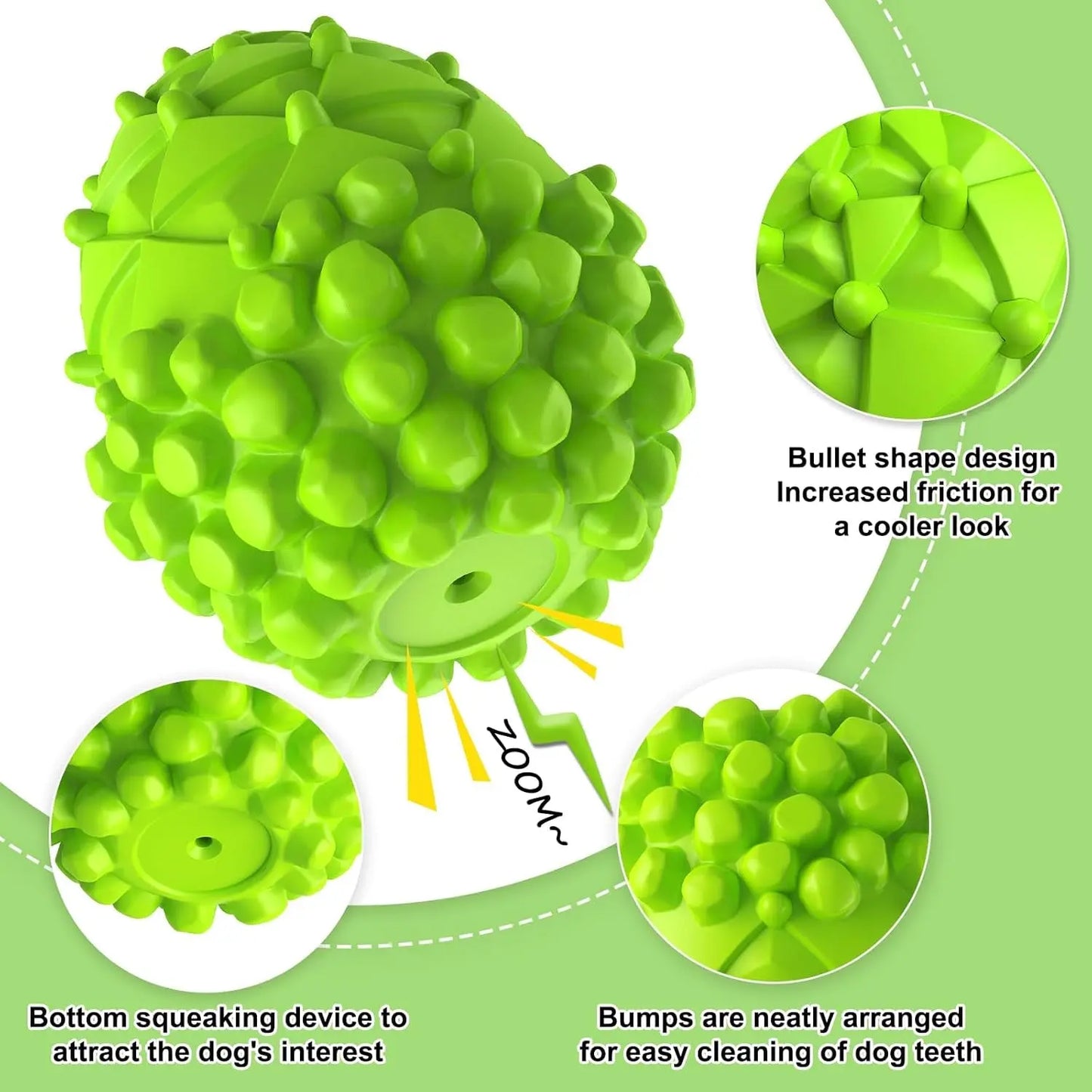 Dog Toy - Rubber Squeaky Pinecone for Large Dogs, Reduces Plaque & Tartar, Teeth Cleaning, Tough Tear-Resistant, Green