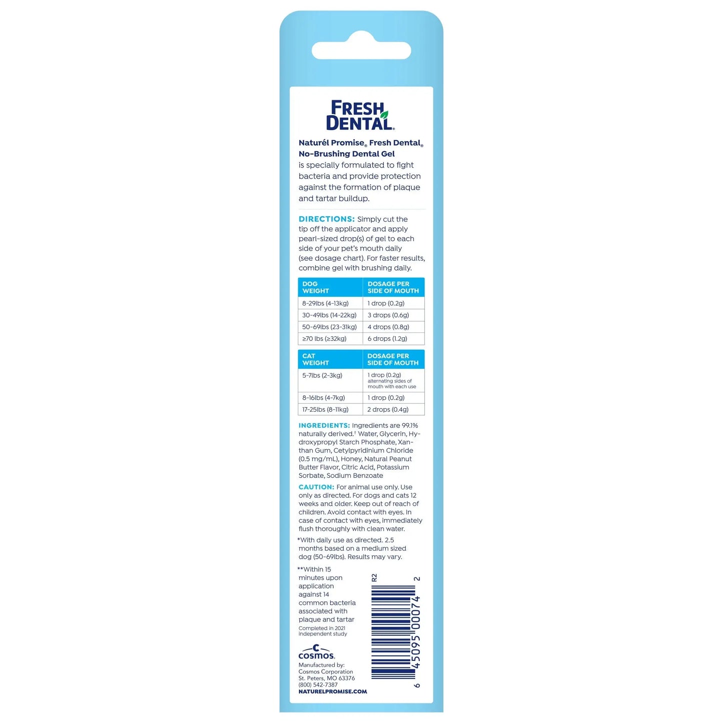 Fresh Dental No Brushing Gel Toothpaste for Dogs & Cats, Plaque Remover, 4 Oz
