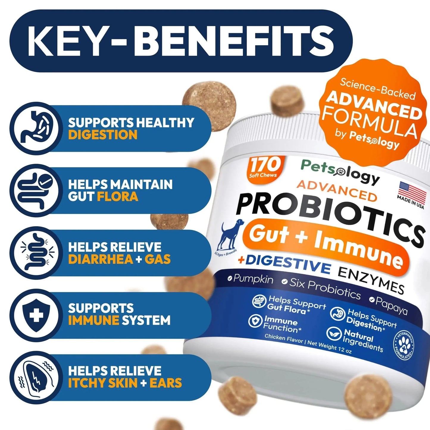 Probiotics for Dogs 170 Chews Dog Digestive Enzymes Prebiotics Support Gut