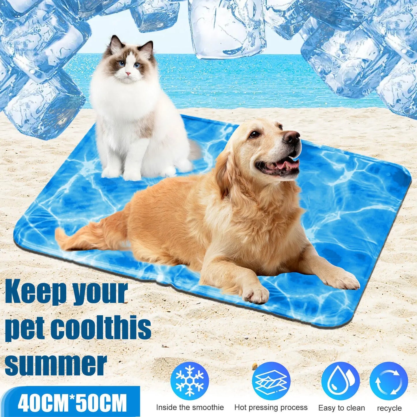 Pet Dog Cooling Mat Pressure Activated Gel Self-Cooling Bed Summer Sleeping Pad