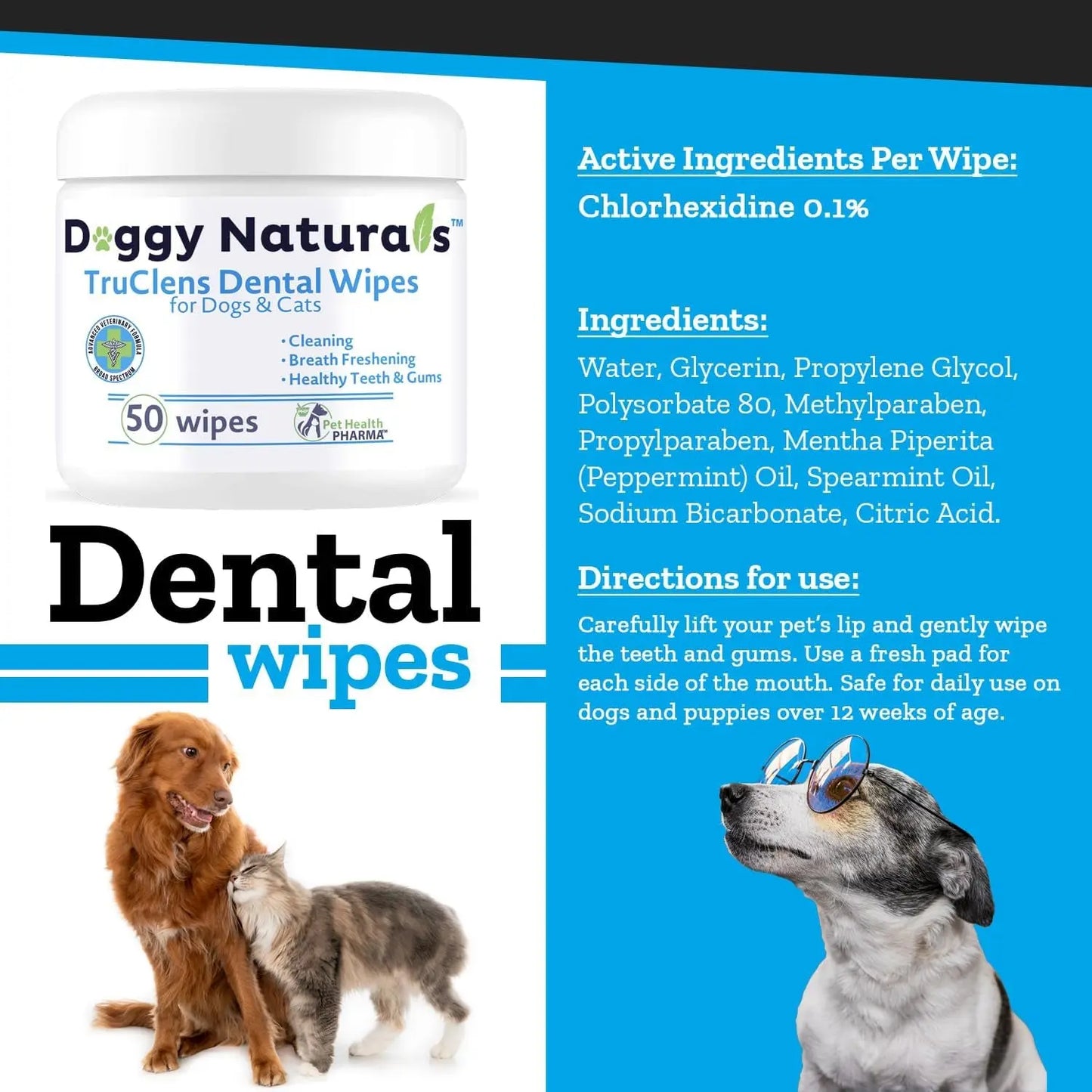 TRUCLENS | Dental Wipes for Dogs and Cats 100Ct Wipes (2 Pack)