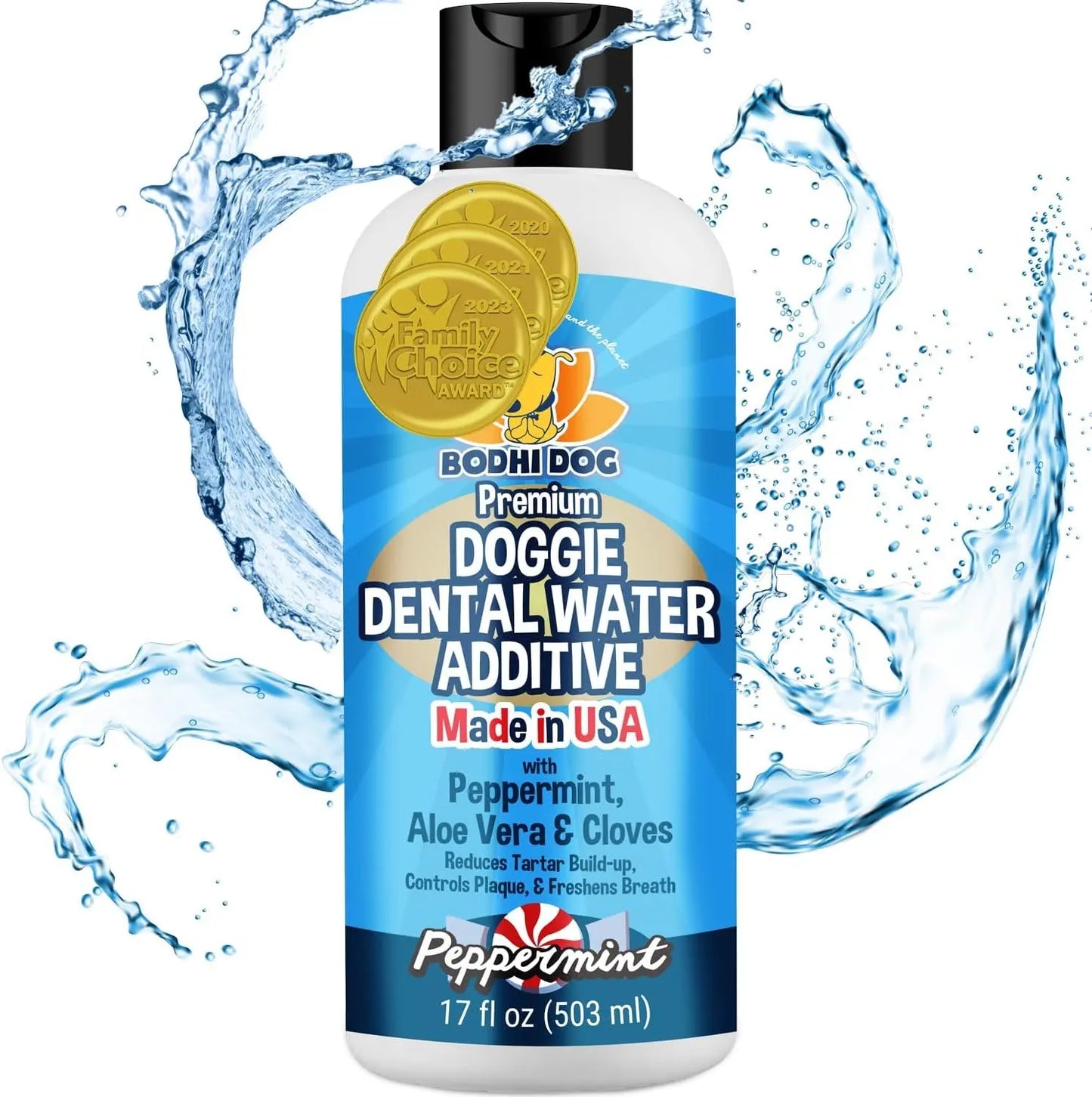 Peppermint Dental Dog Water Additive - Dental Water Additive for Dogs & Pets - Teeth, Breath & Healthy Gums - Freshens Breath & Reduces Tartar Build up - Oral Care Cleaner- Made in USA, 17Oz