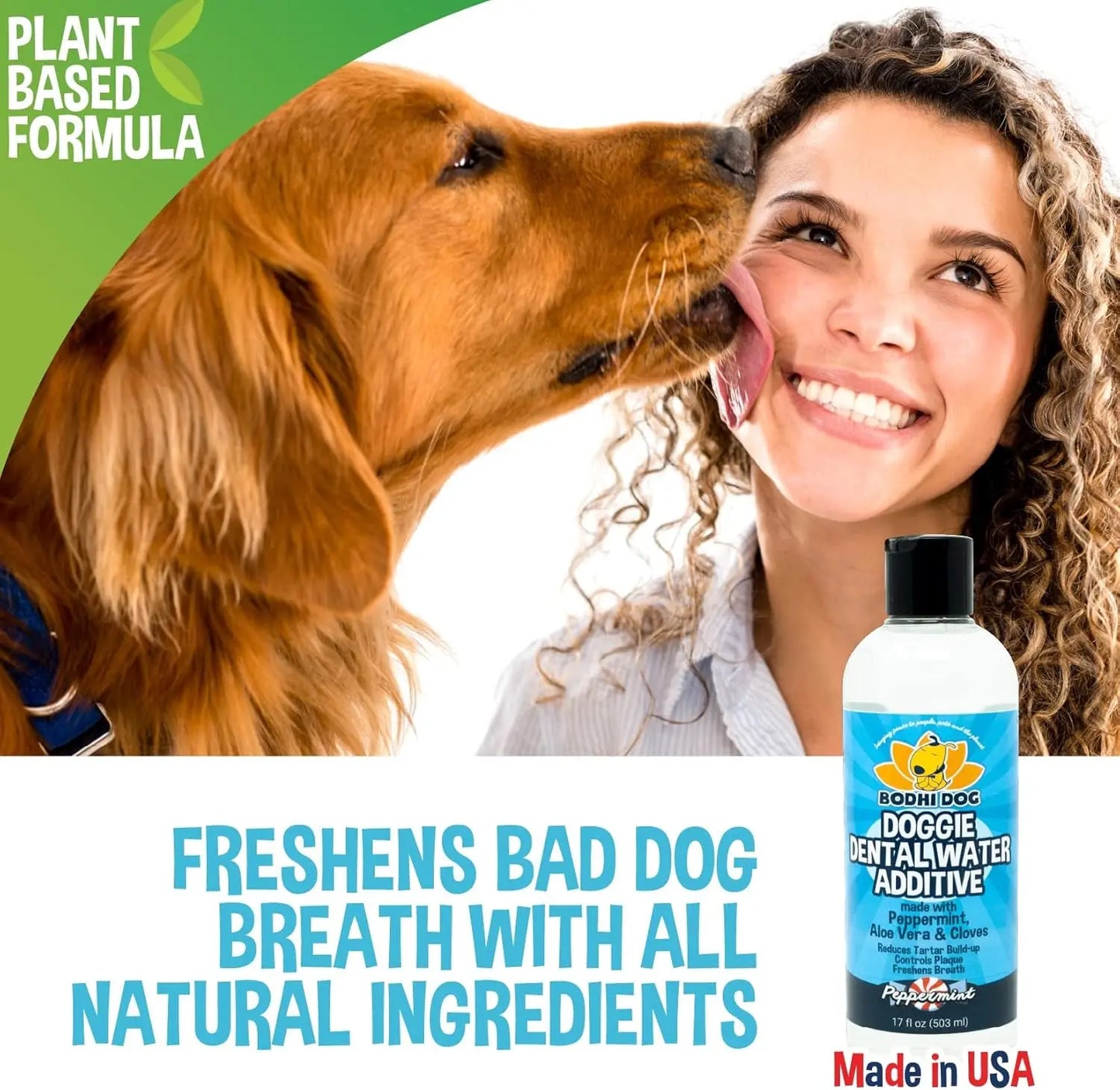 Peppermint Dental Dog Water Additive - Dental Water Additive for Dogs & Pets - Teeth, Breath & Healthy Gums - Freshens Breath & Reduces Tartar Build up - Oral Care Cleaner- Made in USA, 17Oz