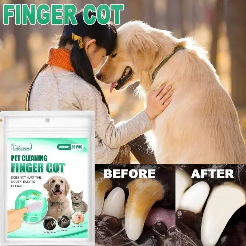 20-Piece Dog Toothbrush Easy Teeth Cleaning for Pet Dental Care Perfect for Dogs and Cats Non-Woven Fabric Wet Wipes