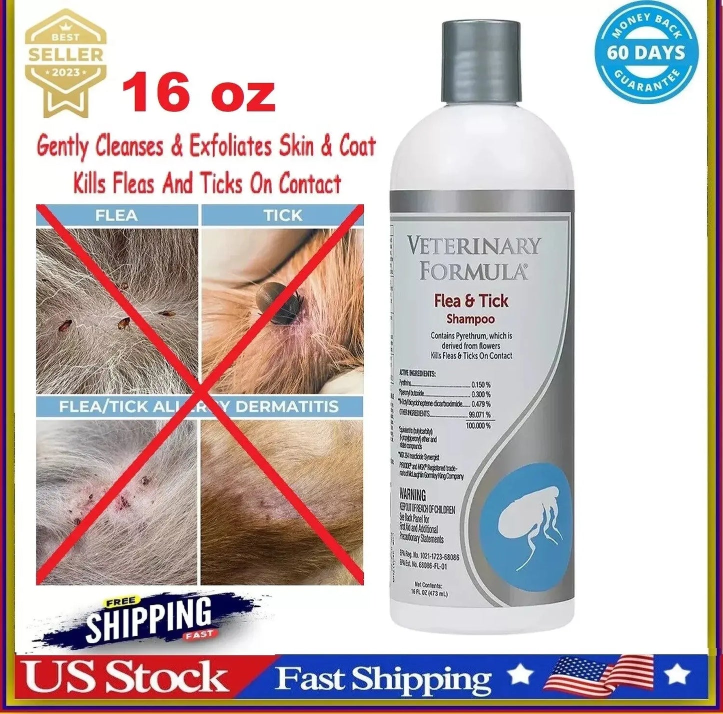 Veterinary Formula - Clinical Care Flea and Tick Shampoo for Dogs and Cats, 16Oz