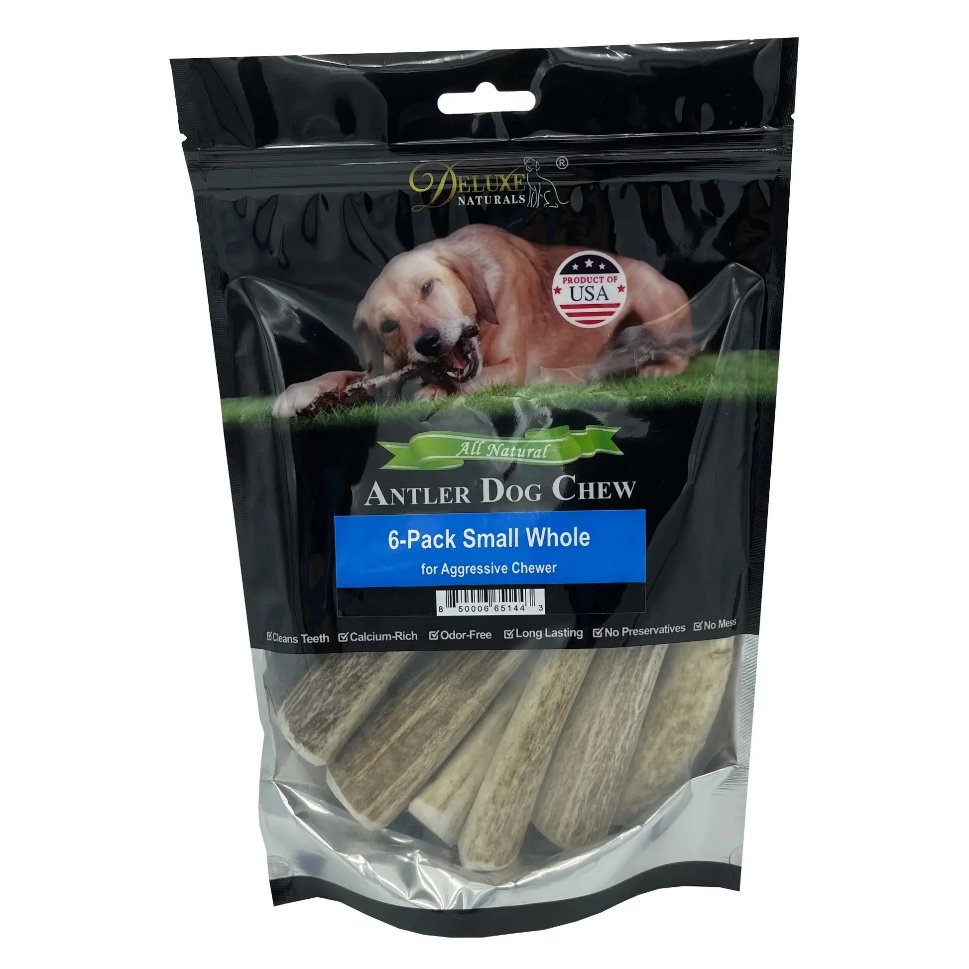 6-Pack Small Whole Elk Antler Dog Chews, Natural Long-Lasting Chew Treat for Small Dogs