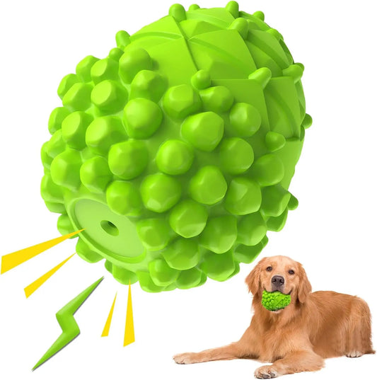 Dog Toy - Rubber Squeaky Pinecone for Large Dogs, Reduces Plaque & Tartar, Teeth Cleaning, Tough Tear-Resistant, Green