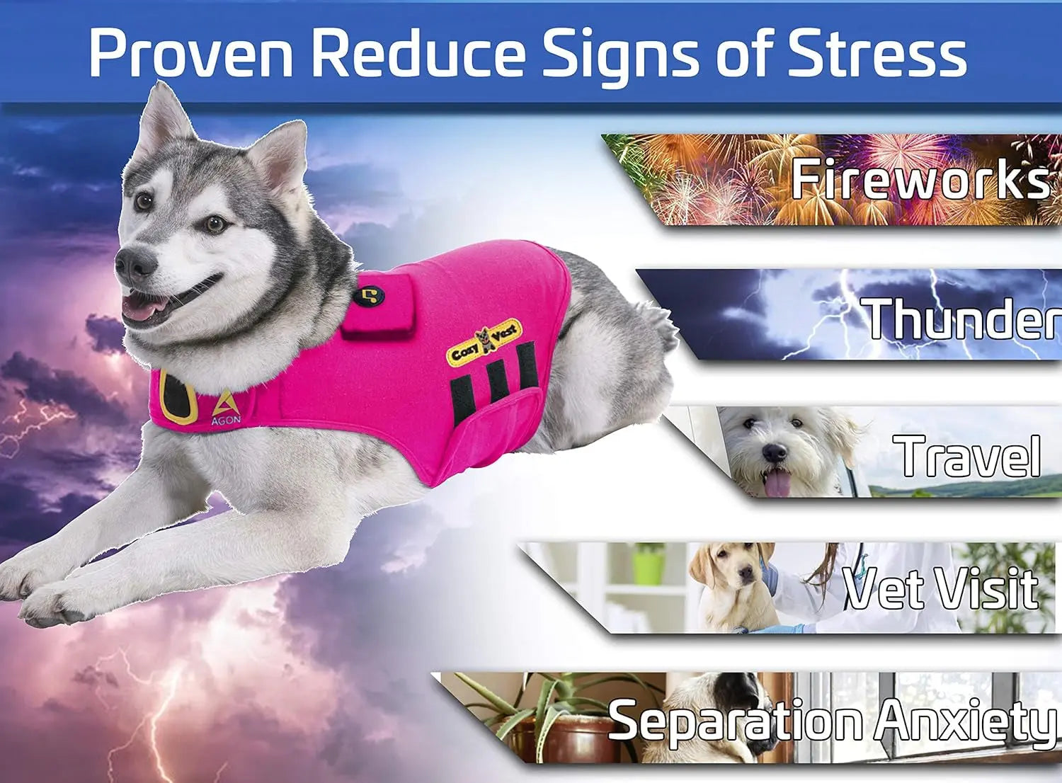 3-In-1 Anxiety Vest Music & Aromatherapy Dog Coat Relaxing Sound & Essential Oil Scent Canine Stress Relief Fireworks Thunder Separation Shirt Jacket Thunderstorm (Large [41-64 Lbs], Pink)
