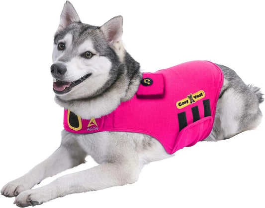 3-In-1 Anxiety Vest Music & Aromatherapy Dog Coat Relaxing Sound & Essential Oil Scent Canine Stress Relief Fireworks Thunder Separation Shirt Jacket Thunderstorm (Large [41-64 Lbs], Pink)