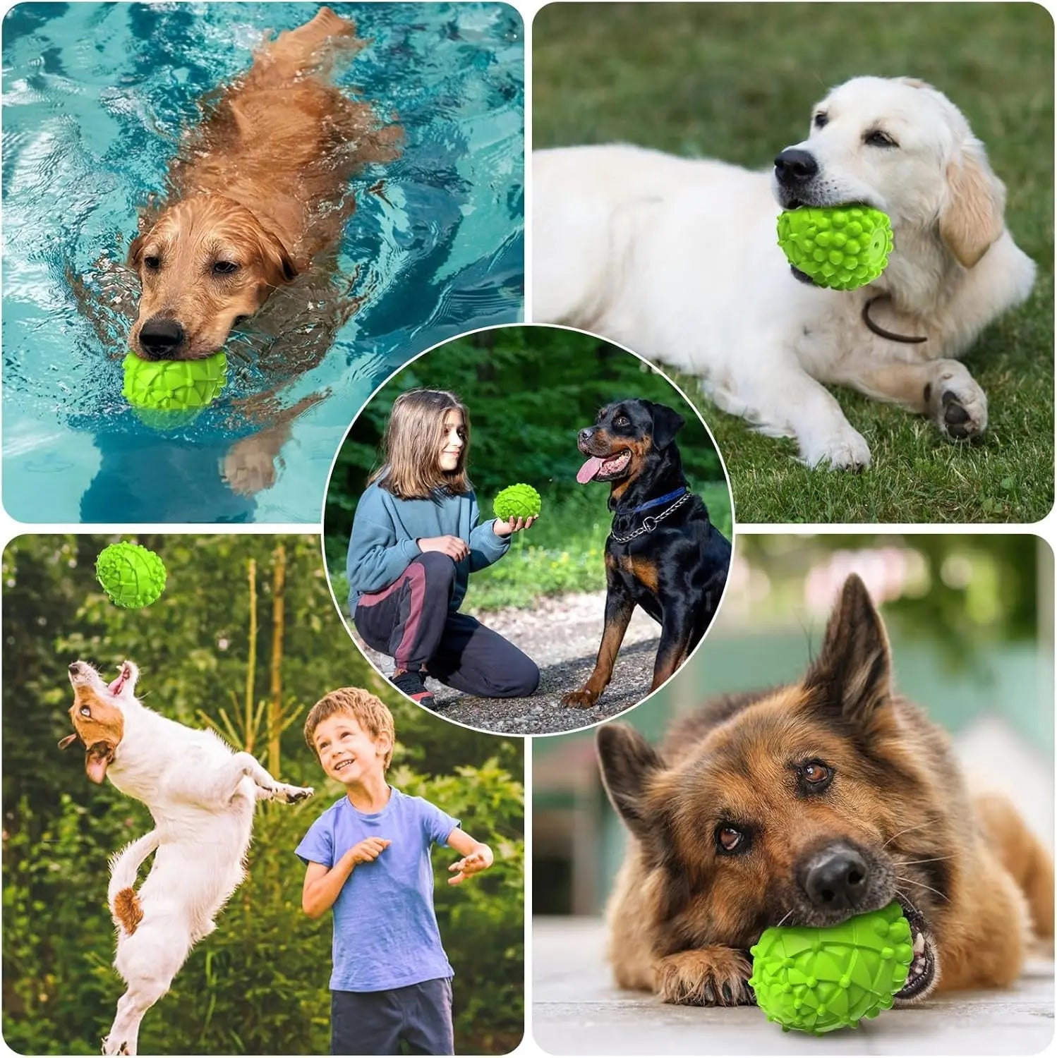 Dog Toy - Rubber Squeaky Pinecone for Large Dogs, Reduces Plaque & Tartar, Teeth Cleaning, Tough Tear-Resistant, Green