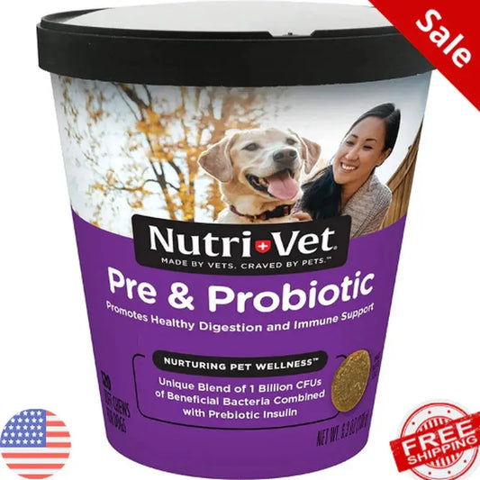 Nutri-Vet Pre and Probiotic for Dogs Digestive Health Support 120 Soft Chews New