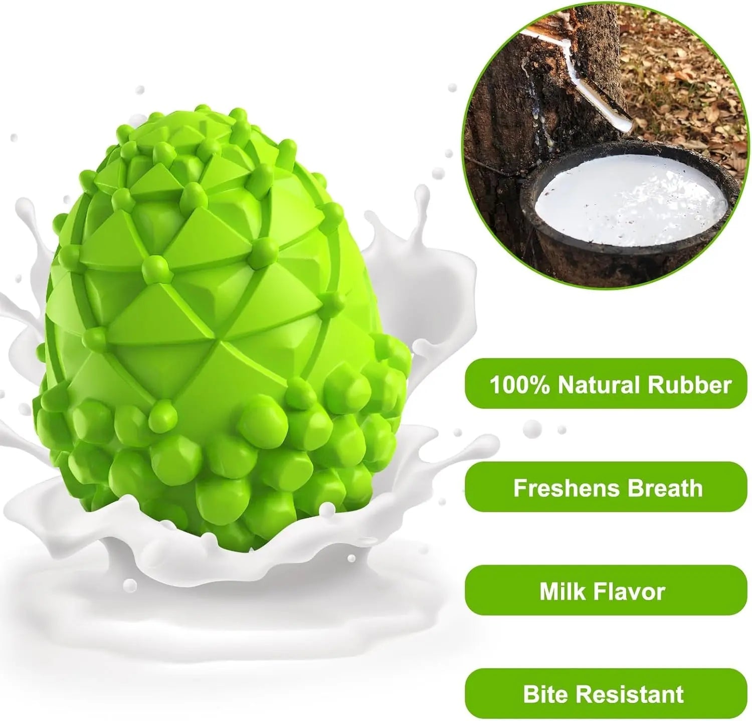 Dog Toy - Rubber Squeaky Pinecone for Large Dogs, Reduces Plaque & Tartar, Teeth Cleaning, Tough Tear-Resistant, Green