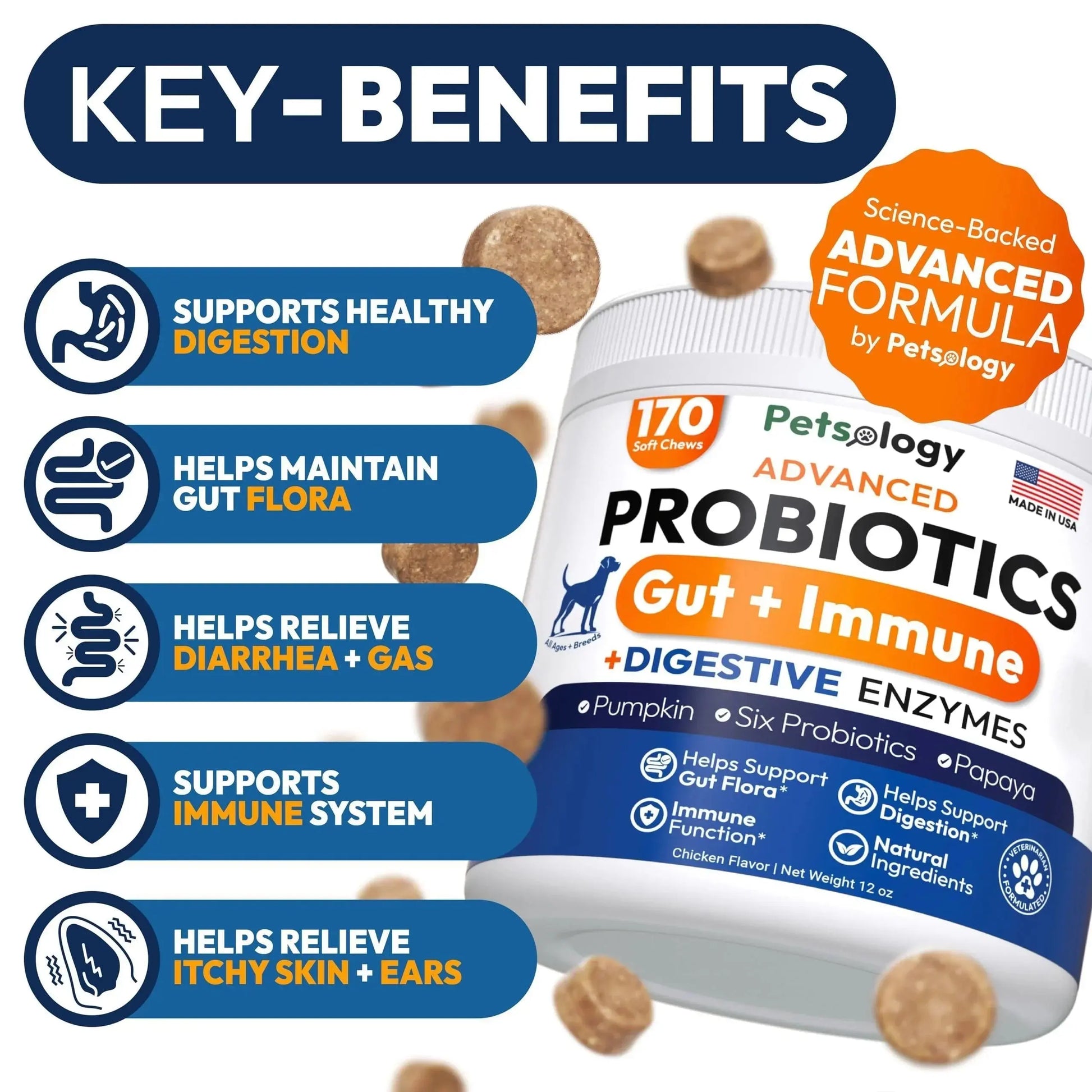 Probiotics for Dogs 170 Chews Dog Digestive Enzymes Prebiotics Support Gut