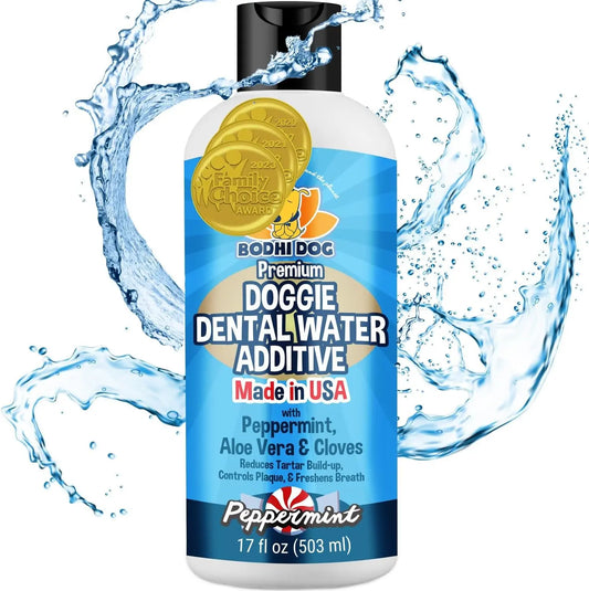 Peppermint Dental Dog Water Additive - Dental Water Additive for Dogs & Pets - Teeth, Breath & Healthy Gums - Freshens Breath & Reduces Tartar Build up - Oral Care Cleaner- Made in USA, 17Oz