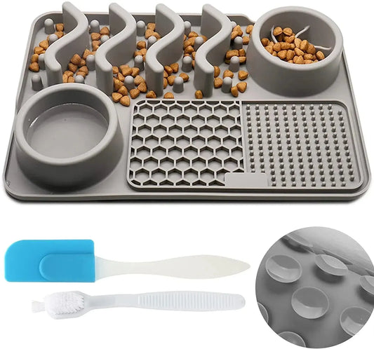Slow Feeder Bowl Water Bowl Licking Mat for Dogs & Cats Dog Food Mat 3 in 1