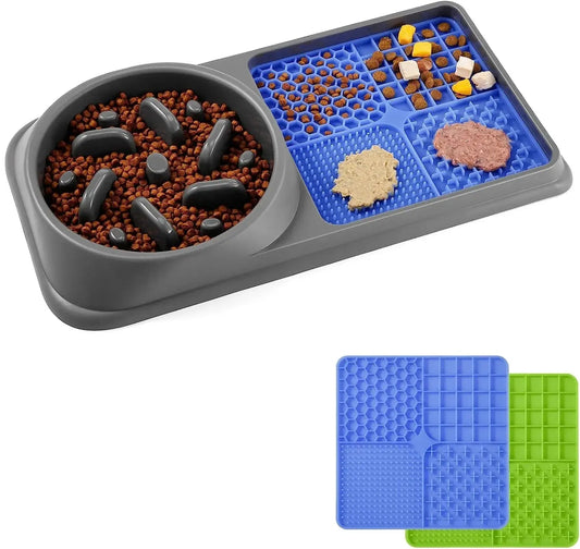 Dog Bowl Slow Feeder and Licking Mat Dog Food Premium 2X Lick Pads