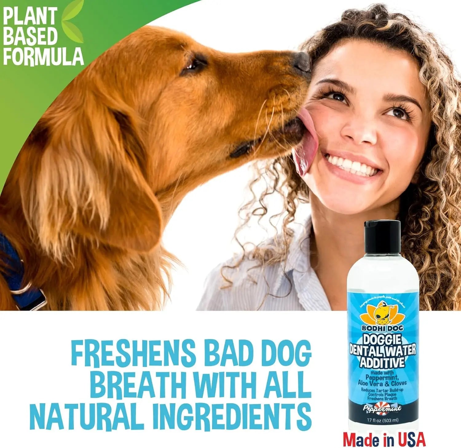 Peppermint Dental Dog Water Additive - Dental Water Additive for Dogs & Pets - Teeth, Breath & Healthy Gums - Freshens Breath & Reduces Tartar Build up - Oral Care Cleaner- Made in USA, 17Oz